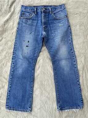 Levi’s | 517 Medium-Wash Straight-Leg Distressed Paint-Stained Jeans